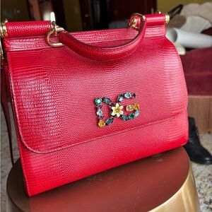 Dolce & Gabbana Red Textured Satchel
